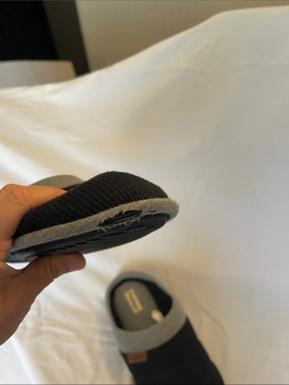 Men's Black Slip-On Quilted House Shoes with Grey Trim dearfoams